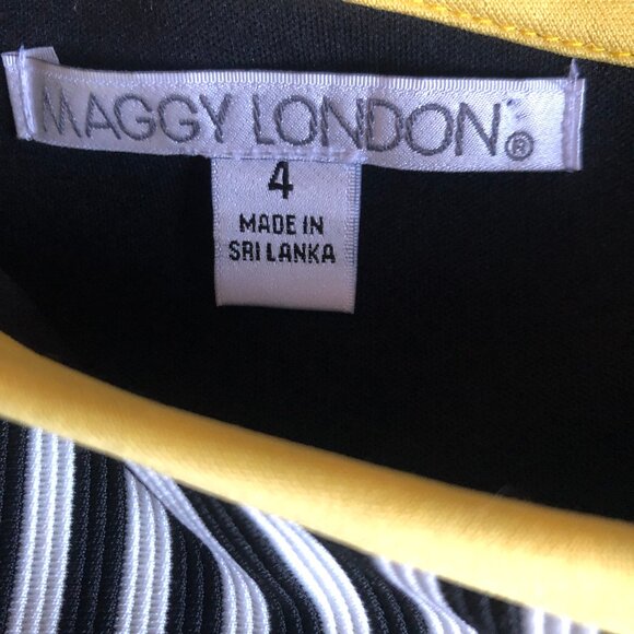 Maggy London Size 4 Black White Stripe Short Sleeve Straight Pencile Dress - Picture 4 of 11